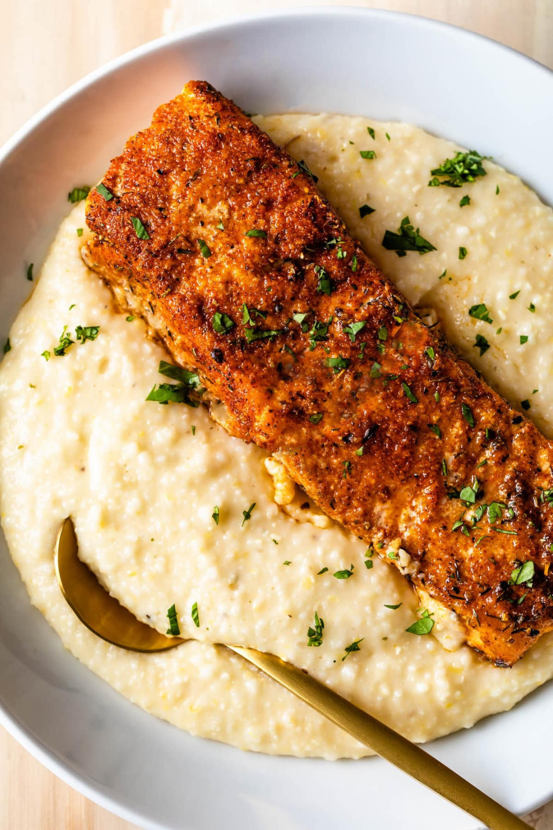 Baked Blackened Salmon and Grits