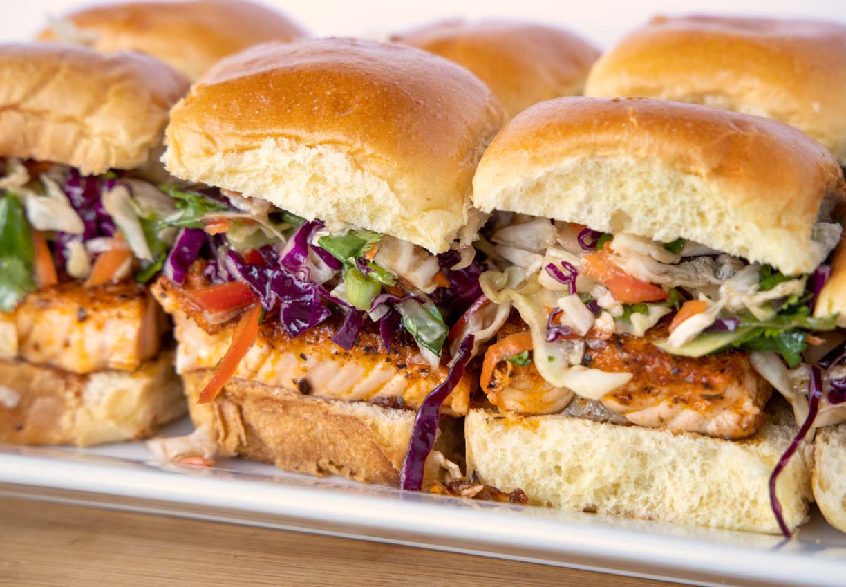 Blackened Salmon Sliders with an Asian Slaw