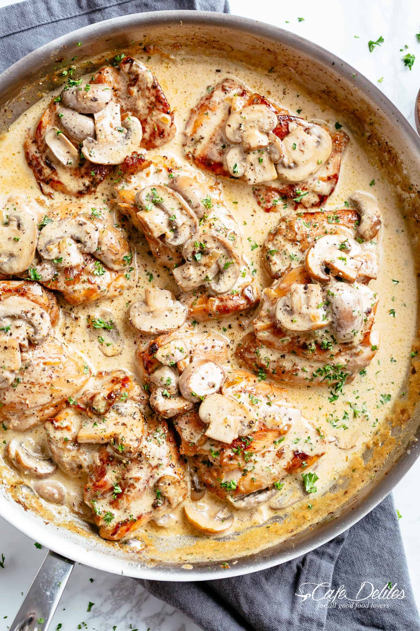 Chicken Thighs With Creamy Mushroom Garlic Sauce - Cafe Delites