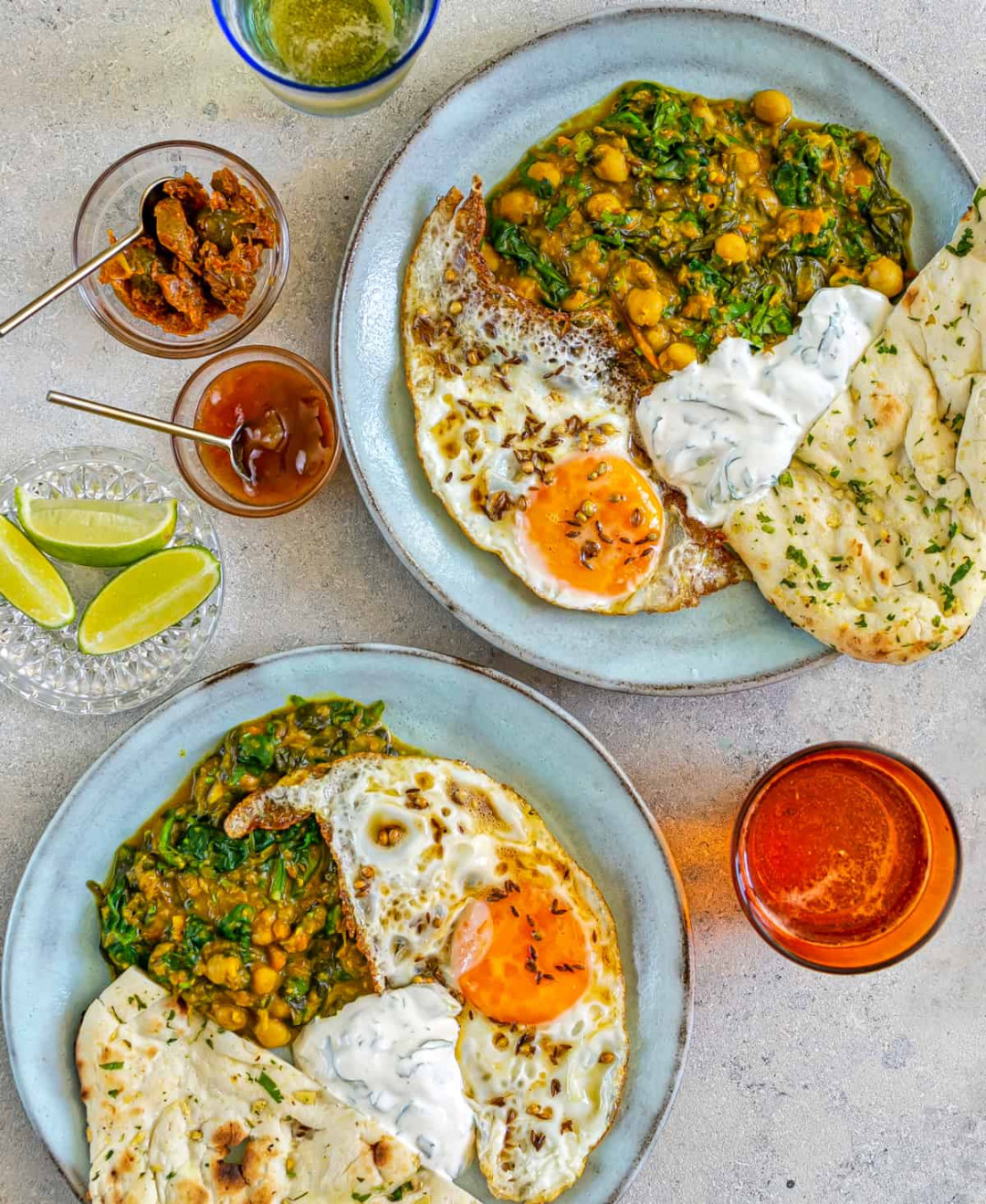 Chickpea Spinach Curry with Fried Eggs - Flaevor Indian Inspired