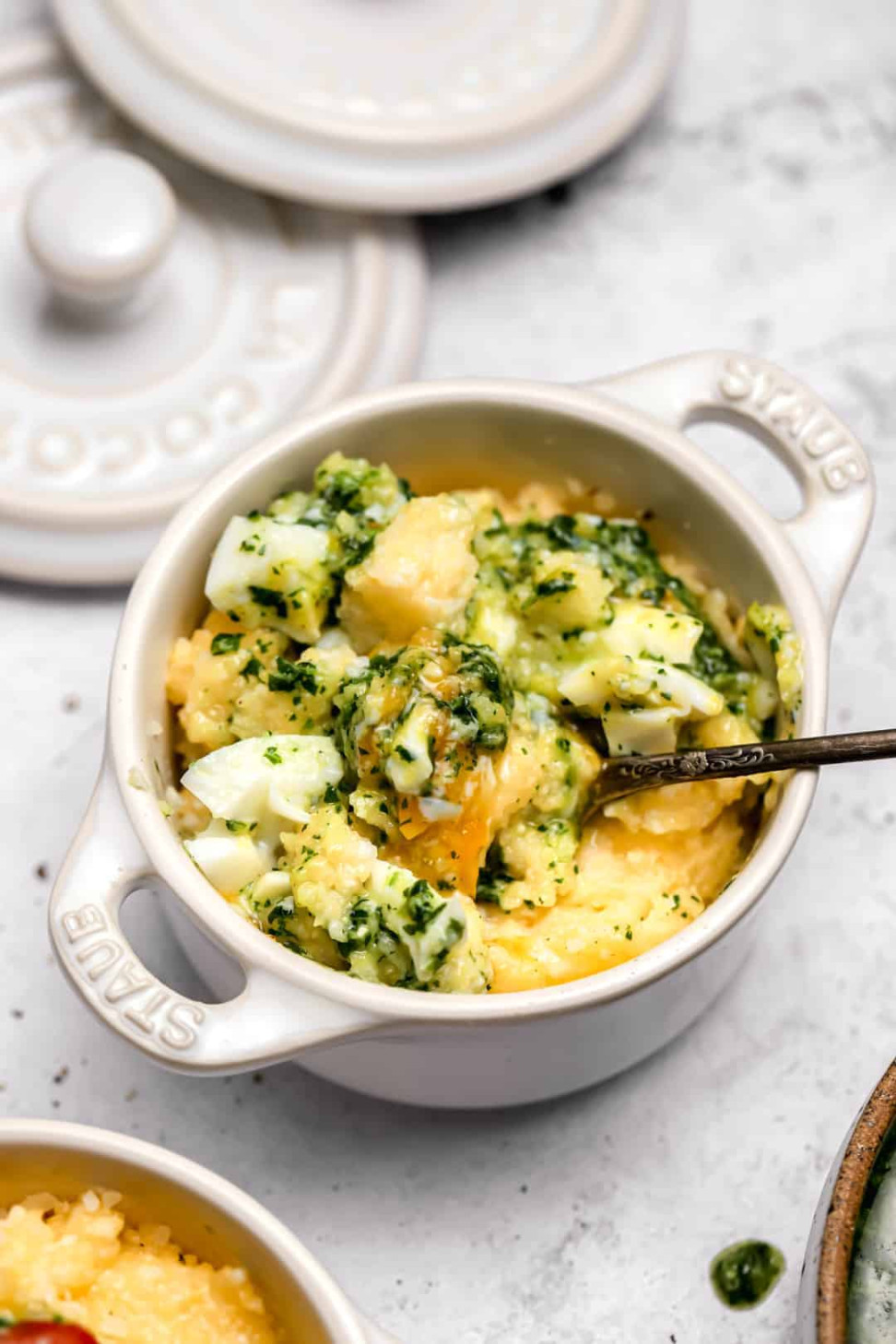 Creamy Breakfast Polenta with Pesto & Eggs