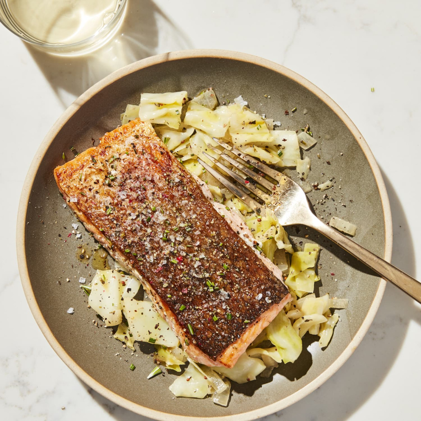 Crispy Skillet Salmon with Mustardy Cabbage