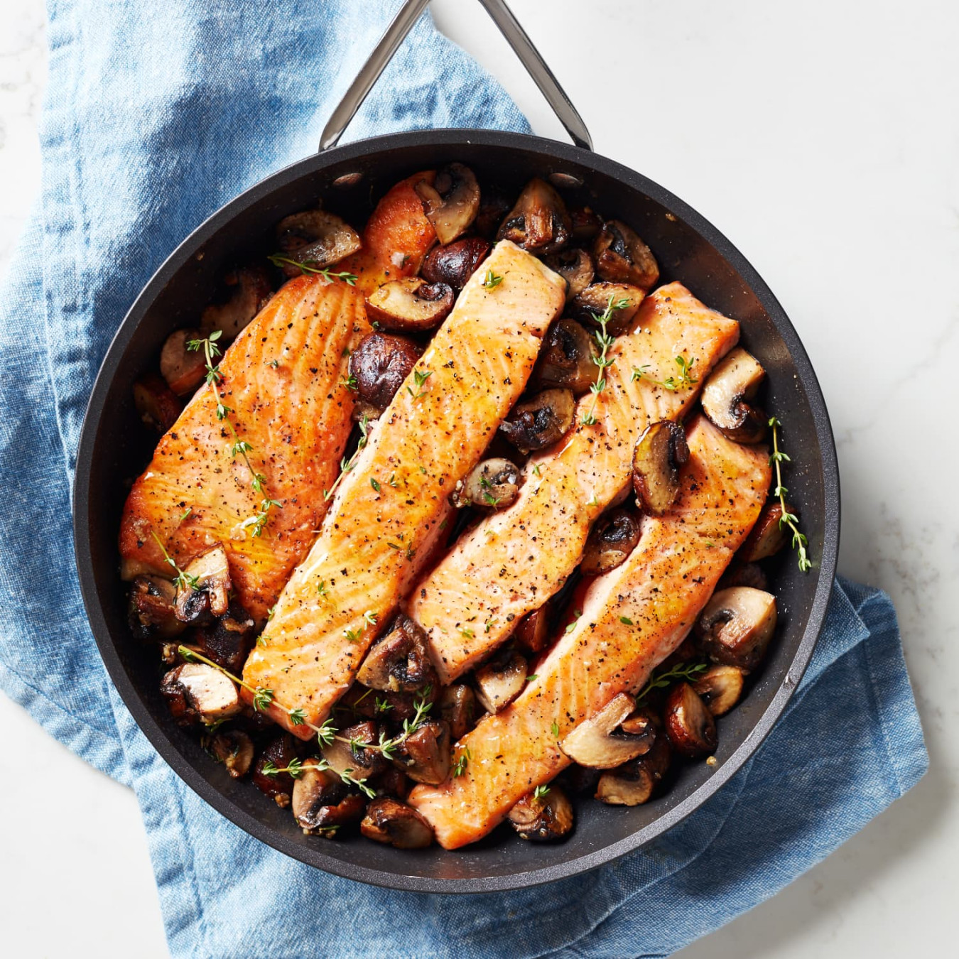 Herby Salmon with Garlic Butter Mushrooms