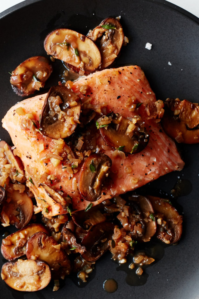 Salmon With Sautéed Mushrooms, Shallots and Fresh Herbs