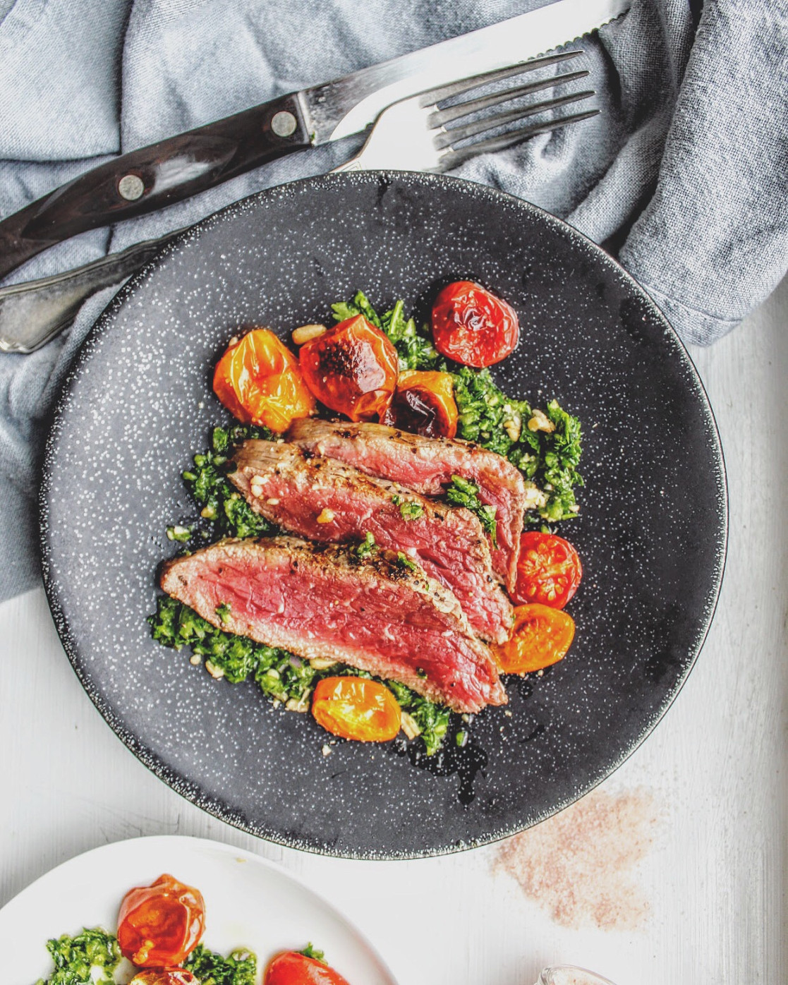 The Rosiest Cheeks: Sliced Oyster Steak with Quick Herb Salsa