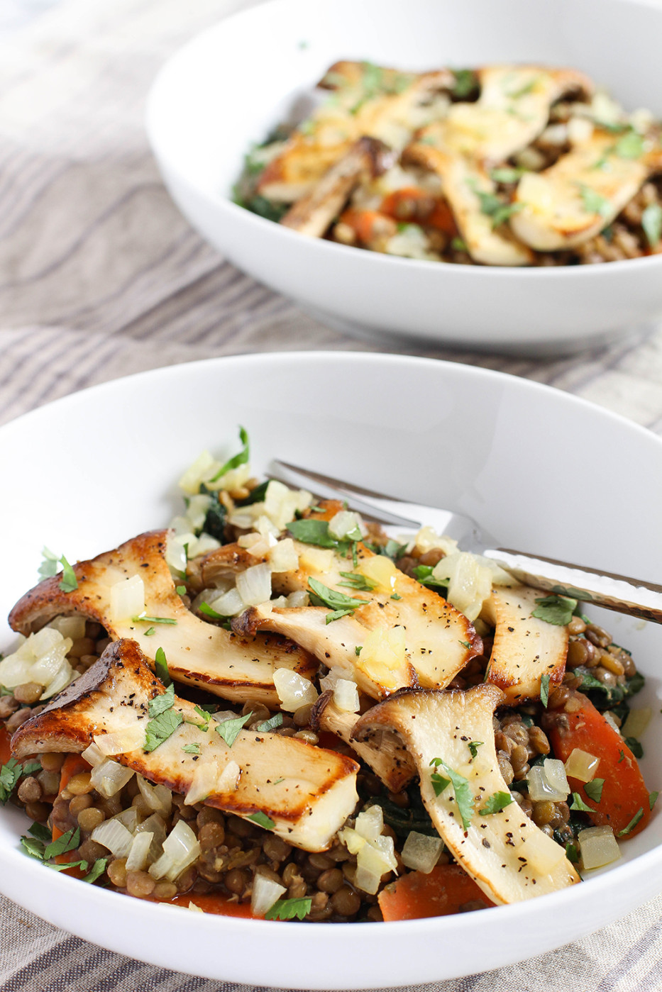 Trumpet Mushrooms with Herbed Lentils